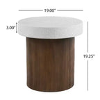 Tavolino cilindrico bianco, effetto finto marmo e legno, 1 pezzo