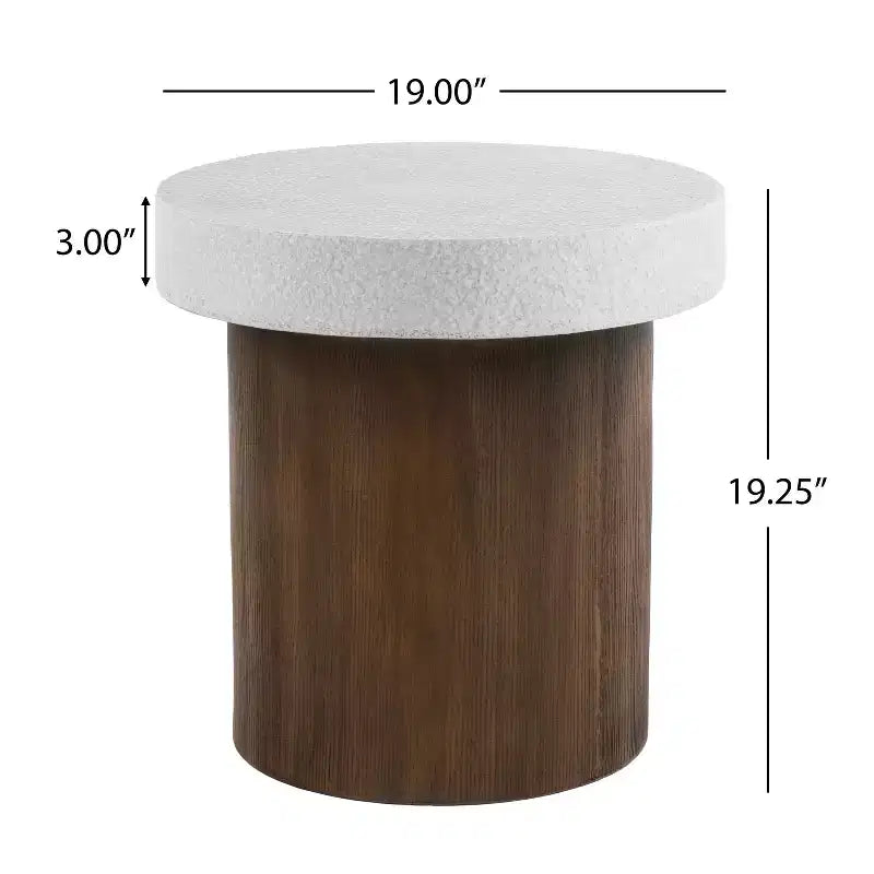 Tavolino cilindrico bianco, effetto finto marmo e legno, 1 pezzo