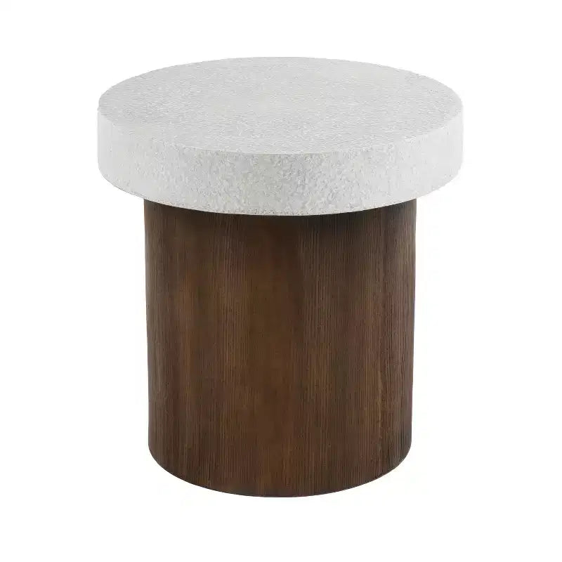 Tavolino cilindrico bianco, effetto finto marmo e legno, 1 pezzo