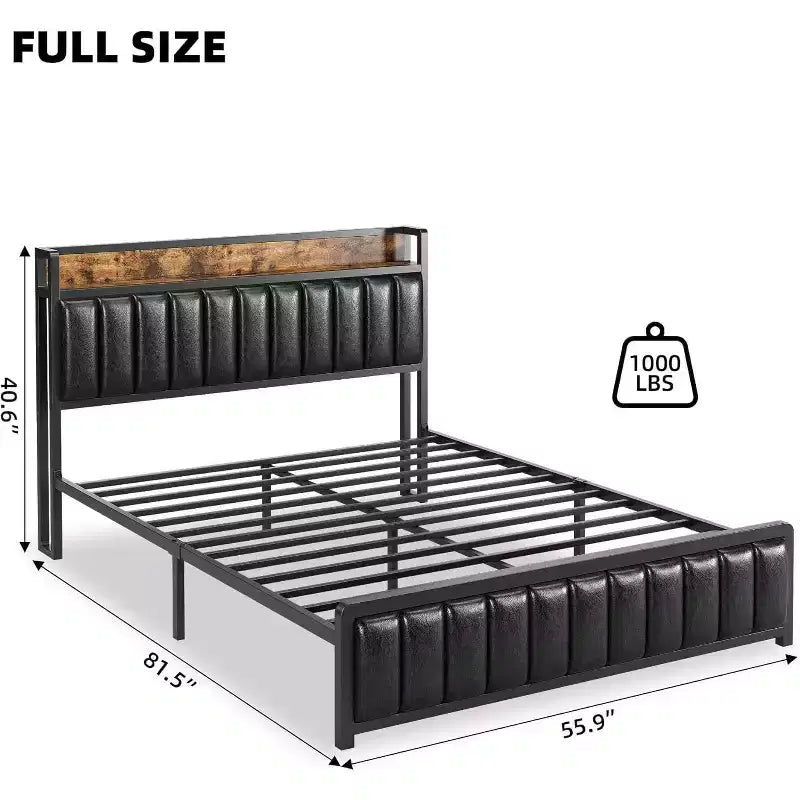Letto a piattaforma imbottito nero con contenitore, Full, 1 persona