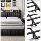 Letto a piattaforma imbottito nero con contenitore, Full, 1 persona