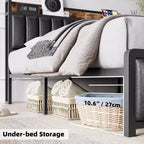 Letto a piattaforma imbottito nero con contenitore, Full, 1 persona