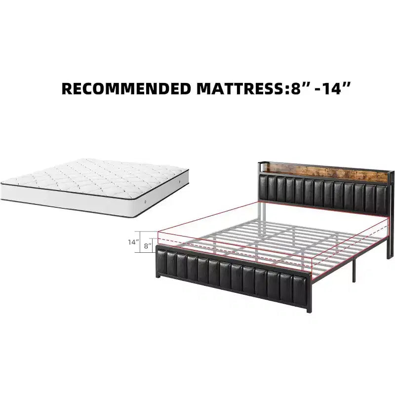 Letto a piattaforma imbottito nero con contenitore, Full, 1 persona