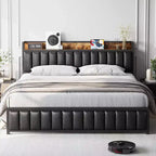 Letto a piattaforma imbottito nero con contenitore, Full, 1 persona