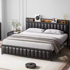 Letto a piattaforma imbottito nero con contenitore, Full, 1 persona
