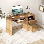 Scrivania da 55" con prese di corrente, vassoio per tastiera e cassetti – Nero / Rovere marrone / Rovere naturale / Noce, 1 persona