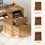 Scrivania da 55" con prese di corrente, vassoio per tastiera e cassetti – Nero / Rovere marrone / Rovere naturale / Noce, 1 persona