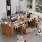 Scrivania da 55" con prese di corrente, vassoio per tastiera e cassetti – Nero / Rovere marrone / Rovere naturale / Noce, 1 persona