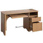 Scrivania da 55" con prese di corrente, vassoio per tastiera e cassetti – Nero / Rovere marrone / Rovere naturale / Noce, 1 persona