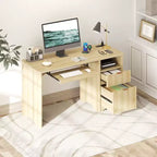 Scrivania da 55" con prese di corrente, vassoio per tastiera e cassetti – Nero / Rovere marrone / Rovere naturale / Noce, 1 persona