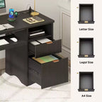 Scrivania da 55" con prese di corrente, vassoio per tastiera e cassetti – Nero / Rovere marrone / Rovere naturale / Noce, 1 persona