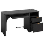 Scrivania da 55" con prese di corrente, vassoio per tastiera e cassetti – Nero / Rovere marrone / Rovere naturale / Noce, 1 persona