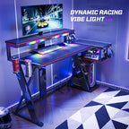 Scrivania angolare a L da gaming nera/viola con luci LED, 107 cm o 145 cm, per utente singolo