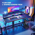 Scrivania angolare a L da gaming nera/viola con luci LED, 107 cm o 145 cm, per utente singolo