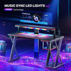 Scrivania angolare a L da gaming nera/viola con luci LED, 107 cm o 145 cm, per utente singolo