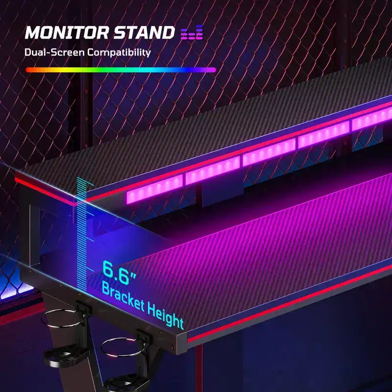 Scrivania angolare a L da gaming nera/viola con luci LED, 107 cm o 145 cm, per utente singolo