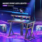 Scrivania angolare a L da gaming nera/viola con luci LED, 107 cm o 145 cm, per utente singolo