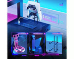 Scrivania angolare a L da gaming nera/viola con luci LED, 107 cm o 145 cm, per utente singolo