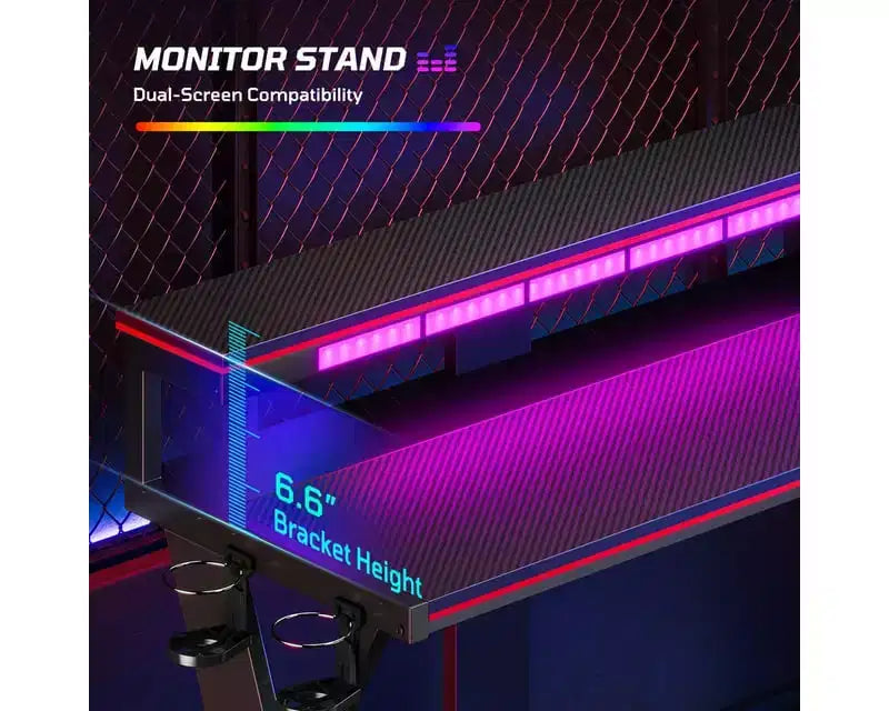Scrivania angolare a L da gaming nera/viola con luci LED, 107 cm o 145 cm, per utente singolo