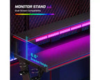 Scrivania angolare a L da gaming nera/viola con luci LED, 107 cm o 145 cm, per utente singolo