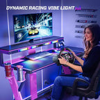 Scrivania angolare a L da gaming nera/viola con luci LED, 107 cm o 145 cm, per utente singolo
