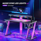 Scrivania angolare a L da gaming nera/viola con luci LED, 107 cm o 145 cm, per utente singolo