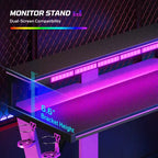 Scrivania angolare a L da gaming nera/viola con luci LED, 107 cm o 145 cm, per utente singolo