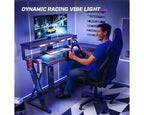 Scrivania angolare a L da gaming nera/viola con luci LED, 107 cm o 145 cm, per utente singolo