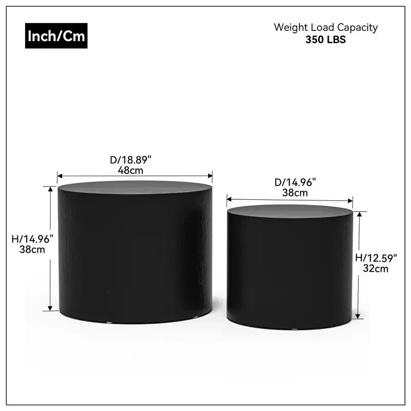 Bianco crema / Nero opaco / Rovere / Noce / Bianco – Set di 2 tavolini cilindrici a incastro