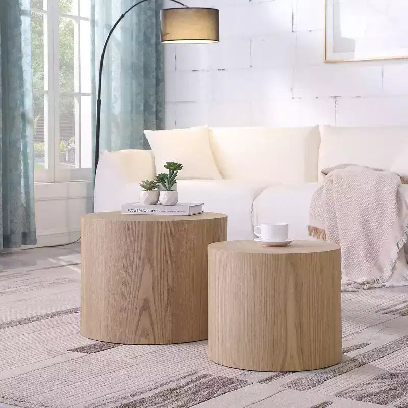 Bianco crema / Nero opaco / Rovere / Noce / Bianco – Set di 2 tavolini cilindrici a incastro