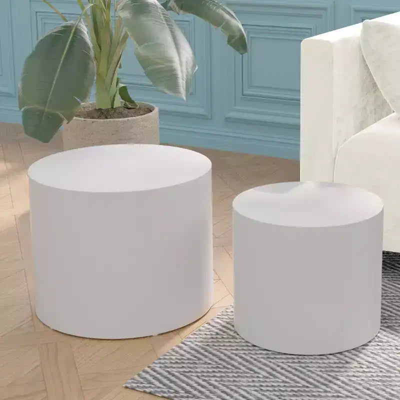 Bianco crema / Nero opaco / Rovere / Noce / Bianco – Set di 2 tavolini cilindrici a incastro