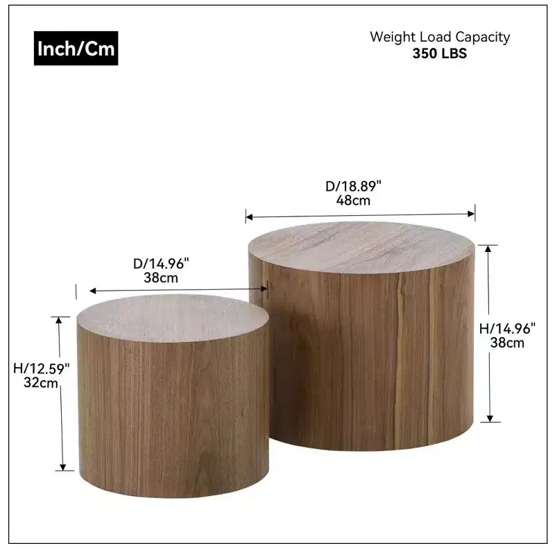 Bianco crema / Nero opaco / Rovere / Noce / Bianco – Set di 2 tavolini cilindrici a incastro