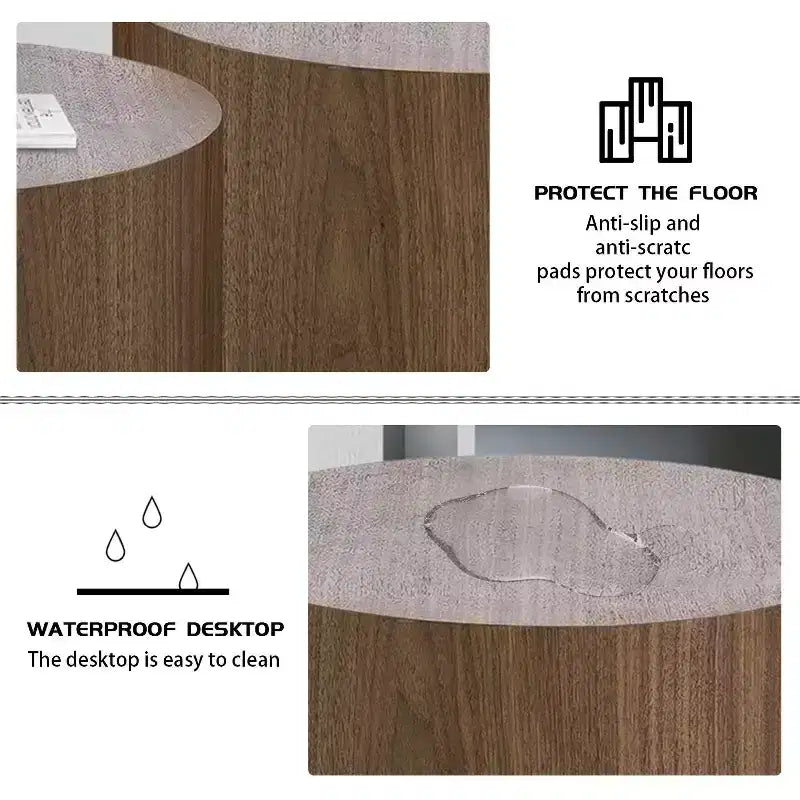 Bianco crema / Nero opaco / Rovere / Noce / Bianco – Set di 2 tavolini cilindrici a incastro