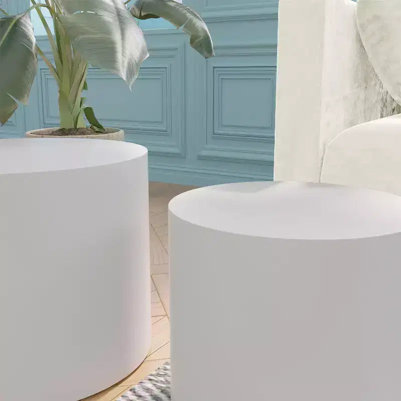 Bianco crema / Nero opaco / Rovere / Noce / Bianco – Set di 2 tavolini cilindrici a incastro