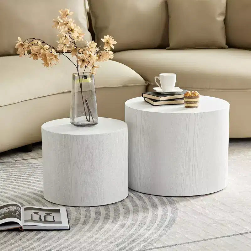Bianco crema / Nero opaco / Rovere / Noce / Bianco – Set di 2 tavolini cilindrici a incastro