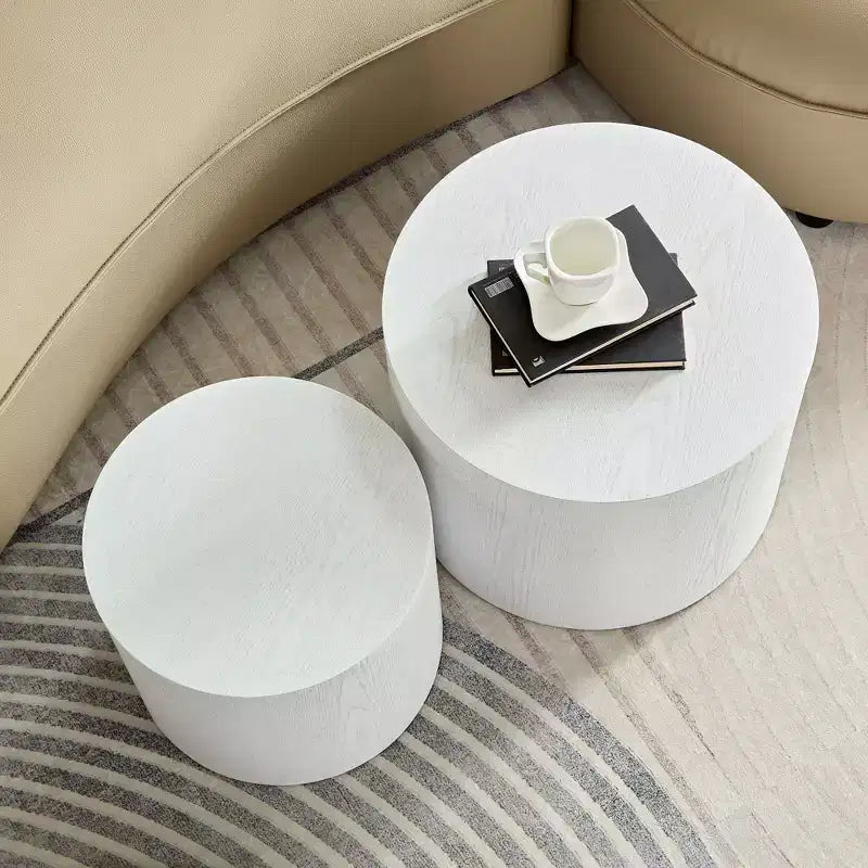 Bianco crema / Nero opaco / Rovere / Noce / Bianco – Set di 2 tavolini cilindrici a incastro