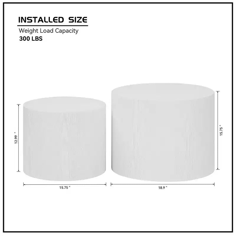 Bianco crema / Nero opaco / Rovere / Noce / Bianco – Set di 2 tavolini cilindrici a incastro