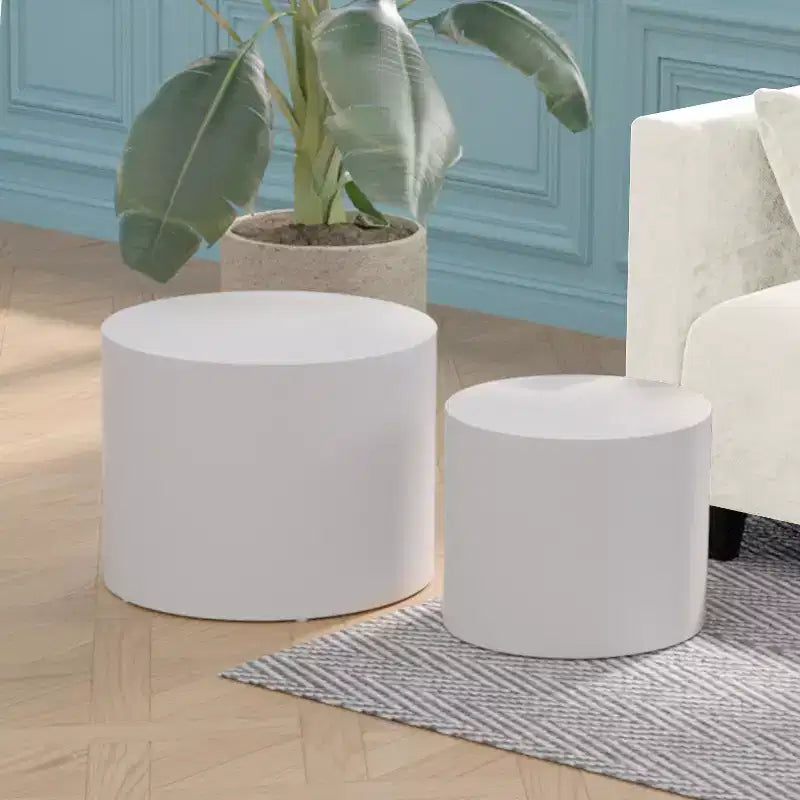 Bianco crema / Nero opaco / Rovere / Noce / Bianco – Set di 2 tavolini cilindrici a incastro
