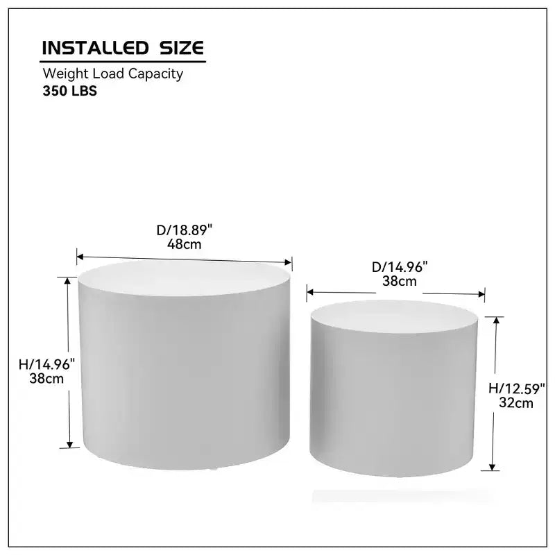 Bianco crema / Nero opaco / Rovere / Noce / Bianco – Set di 2 tavolini cilindrici a incastro