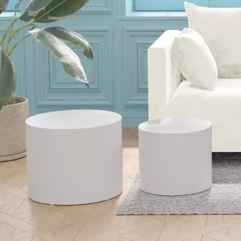 Bianco crema / Nero opaco / Rovere / Noce / Bianco – Set di 2 tavolini cilindrici a incastro