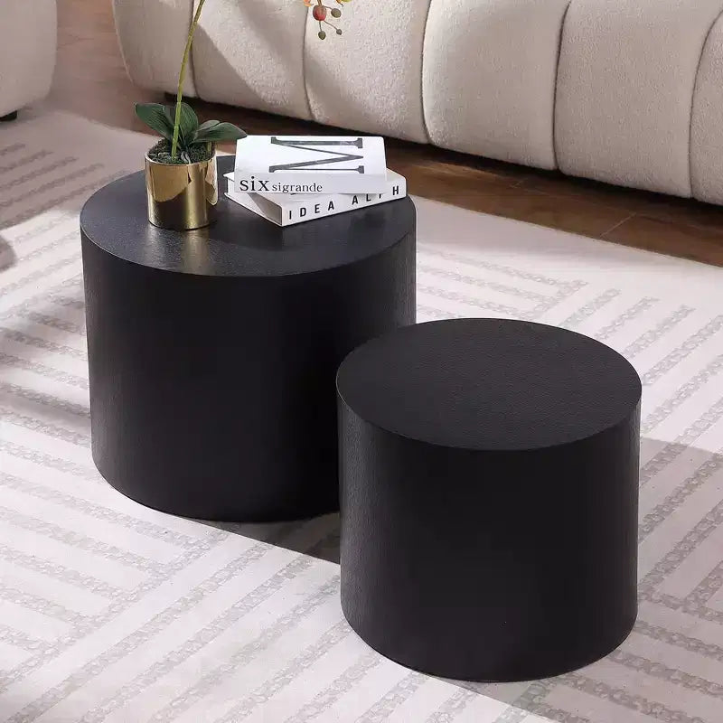 Bianco crema / Nero opaco / Rovere / Noce / Bianco – Set di 2 tavolini cilindrici a incastro