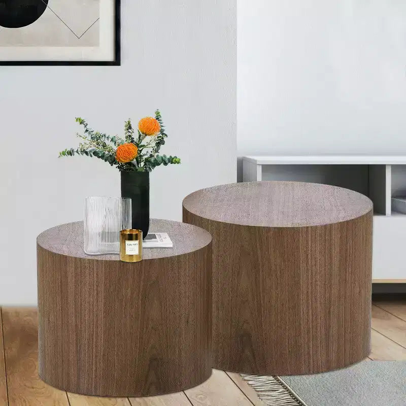 Bianco crema / Nero opaco / Rovere / Noce / Bianco – Set di 2 tavolini cilindrici a incastro