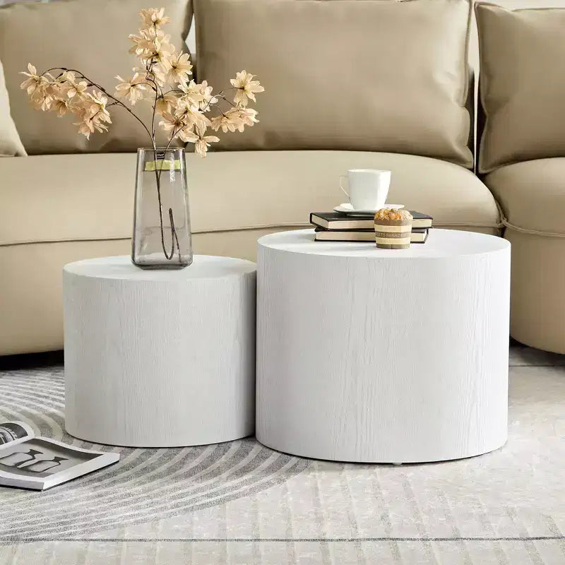 Bianco crema / Nero opaco / Rovere / Noce / Bianco – Set di 2 tavolini cilindrici a incastro