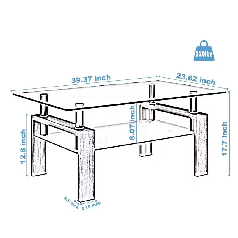 Tavolino da caffè rettangolare in vetro a 2 livelli nero/quercia/bianco, moderno tavolino da soggiorno