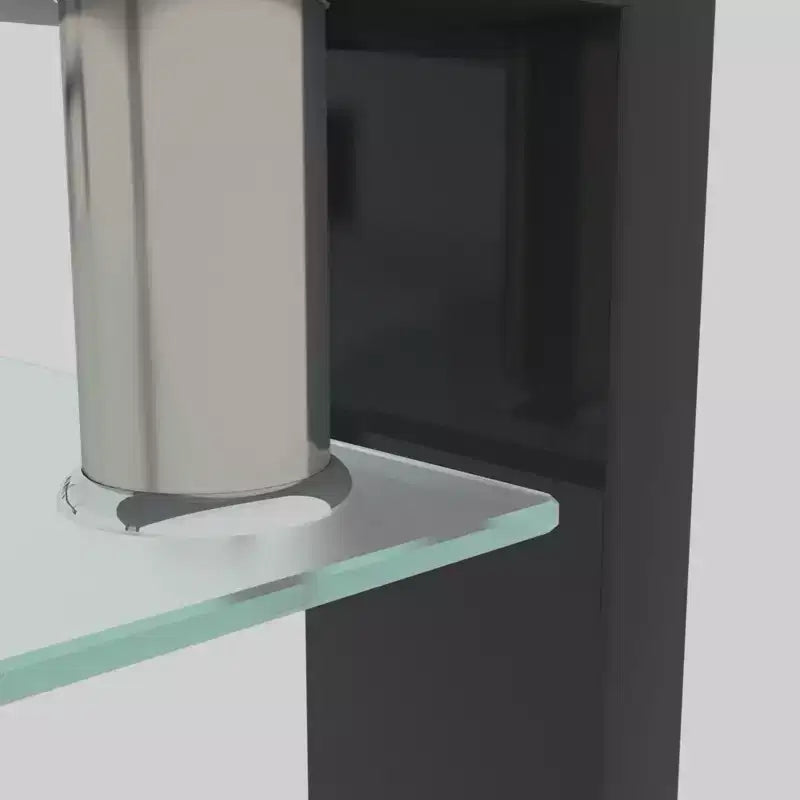 Tavolino da caffè rettangolare in vetro a 2 livelli nero/quercia/bianco, moderno tavolino da soggiorno