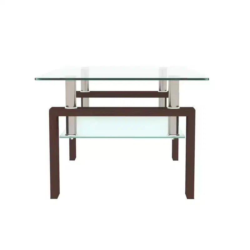 Tavolino da caffè rettangolare in vetro a 2 livelli nero/quercia/bianco, moderno tavolino da soggiorno