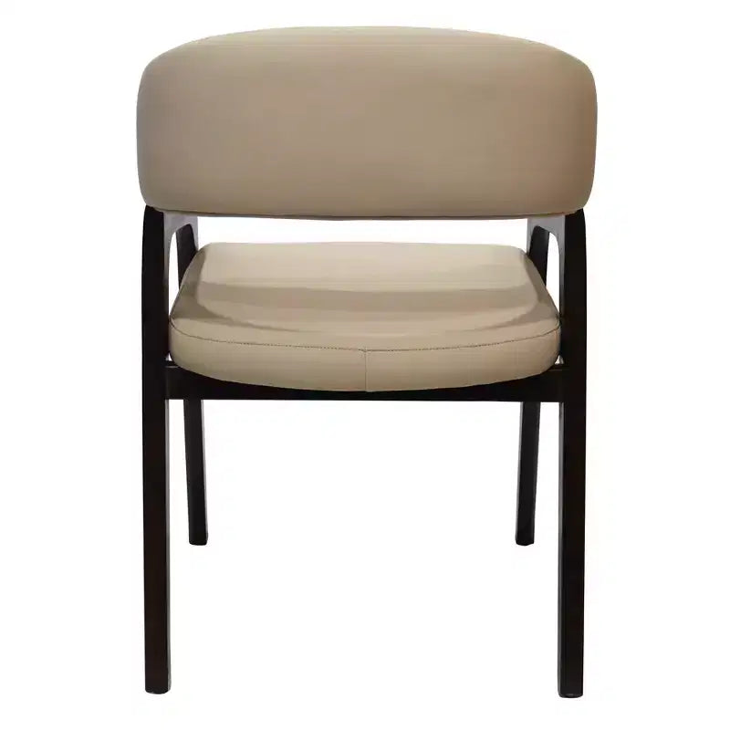 Sedia da pranzo con braccioli a schienale aperto a forma di U, rivestimento in pelle, beige / grigio chiaro / tortora / bianco, set da 2