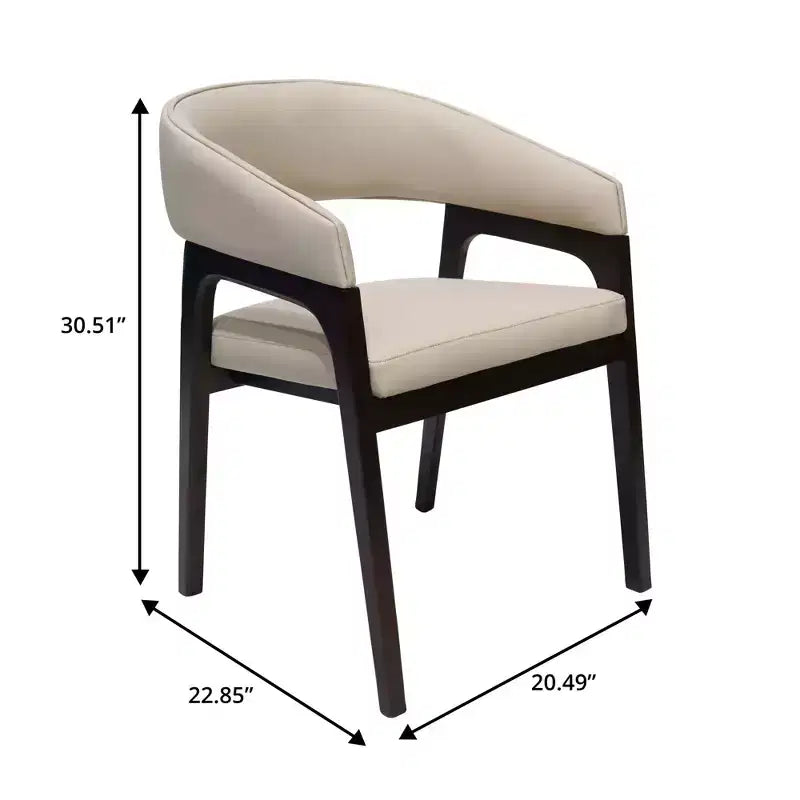 Sedia da pranzo con braccioli a schienale aperto a forma di U, rivestimento in pelle, beige / grigio chiaro / tortora / bianco, set da 2