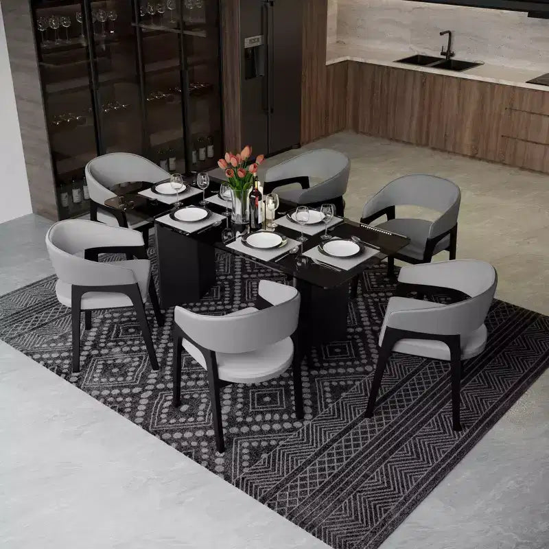 Sedia da pranzo con braccioli a schienale aperto a forma di U, rivestimento in pelle, beige / grigio chiaro / tortora / bianco, set da 2