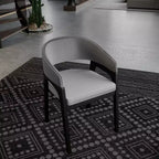 Sedia da pranzo con braccioli a schienale aperto a forma di U, rivestimento in pelle, beige / grigio chiaro / tortora / bianco, set da 2